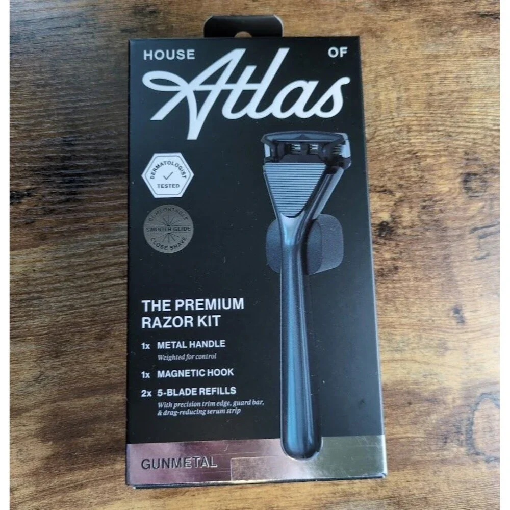 House of Atlas The Premium Razor Kit, 1 Handle + 1 Hook + 2 Refills, Gunmetal